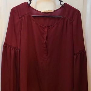 Pink Rose Maroon Sheer Flowy Long Sleeve Blouse Top Size Large